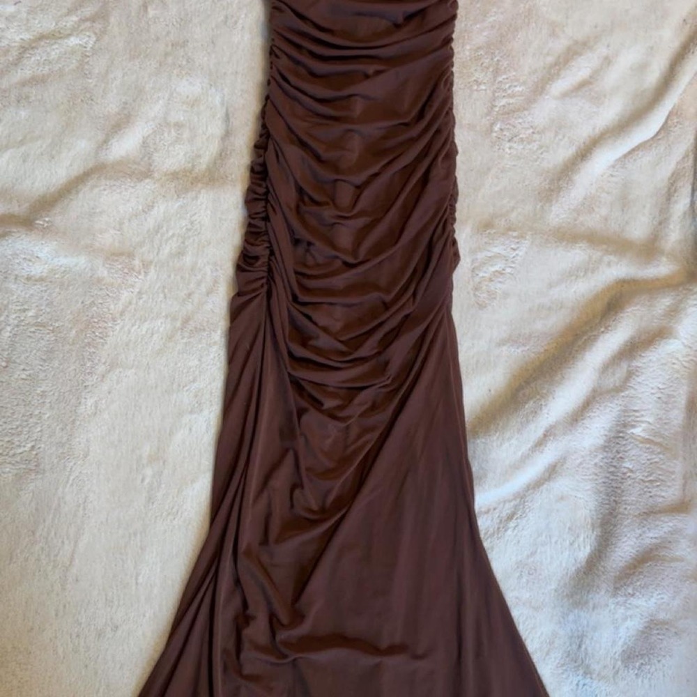 Kutumai Brown Maxi Dress Ruched Corset Style Mesh Evening Gown NWT
